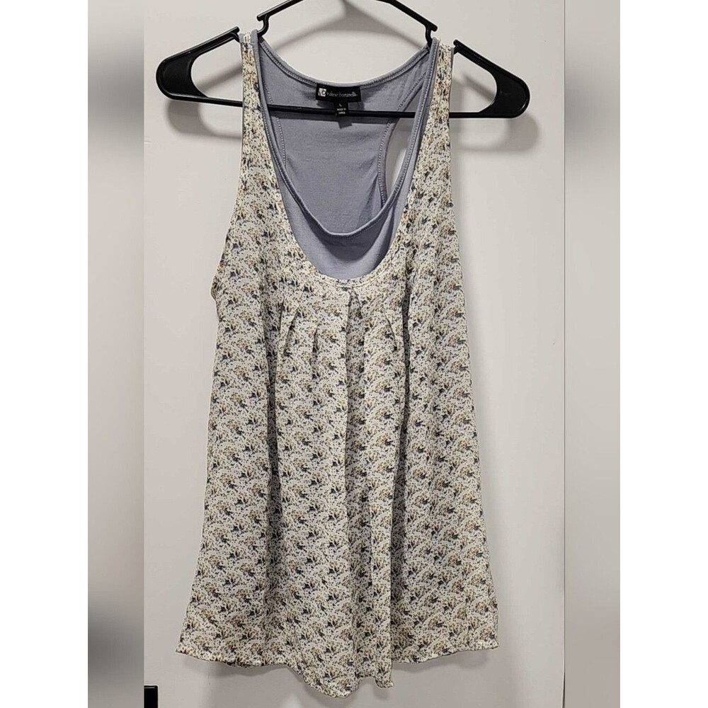 Valerie Bertinelli Blue and Ivory Scoop Neck Tank Size - L